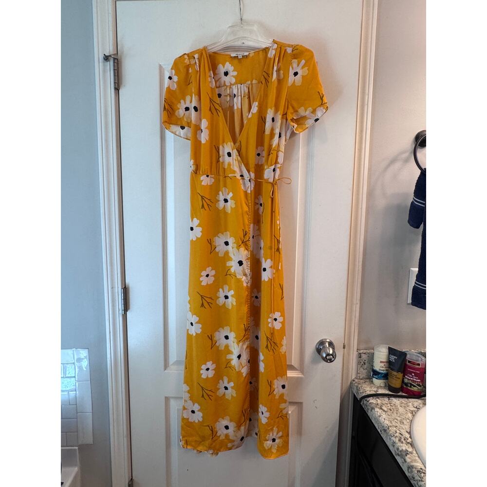 Madewell Floral Wrap Maxi Dress S Mustard Yellow Cottagecore Boho - Picture 5 of 7